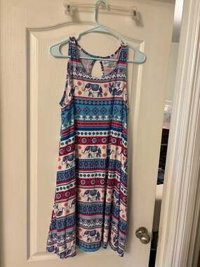 Bobbie Brooks Women's Elephant Mandala Print Sleeveless A-Line Tank Dress